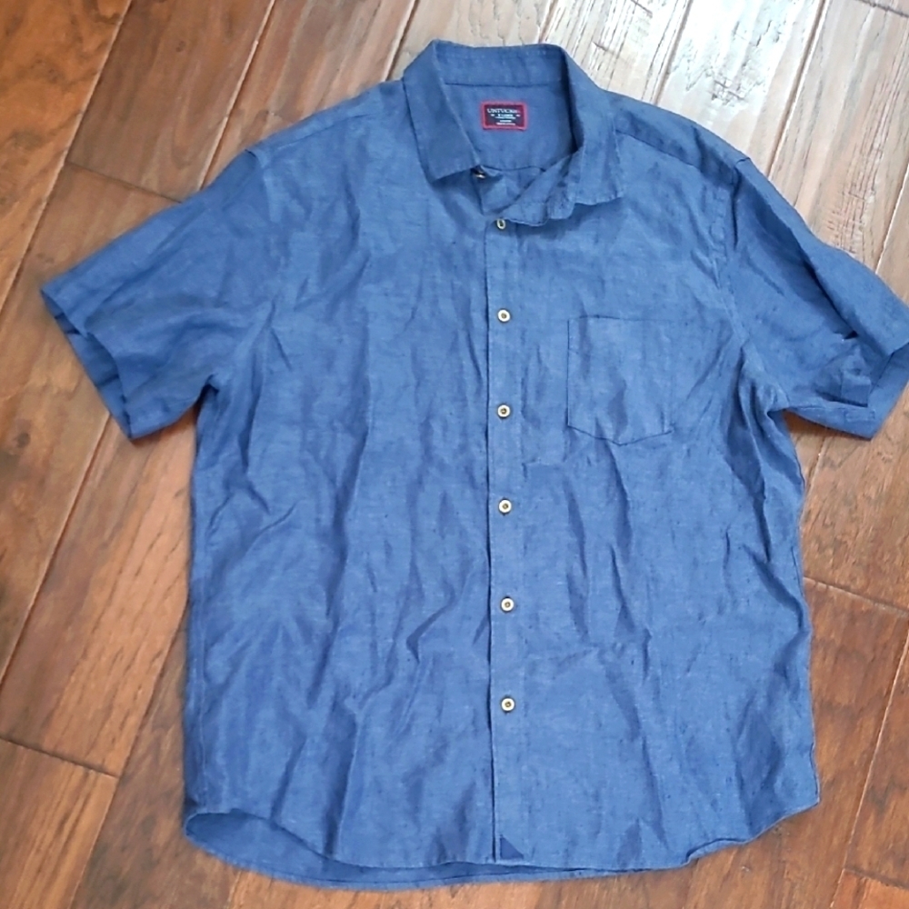 UNTUCKit Casual Blue Button Down Linen Shirt size XL